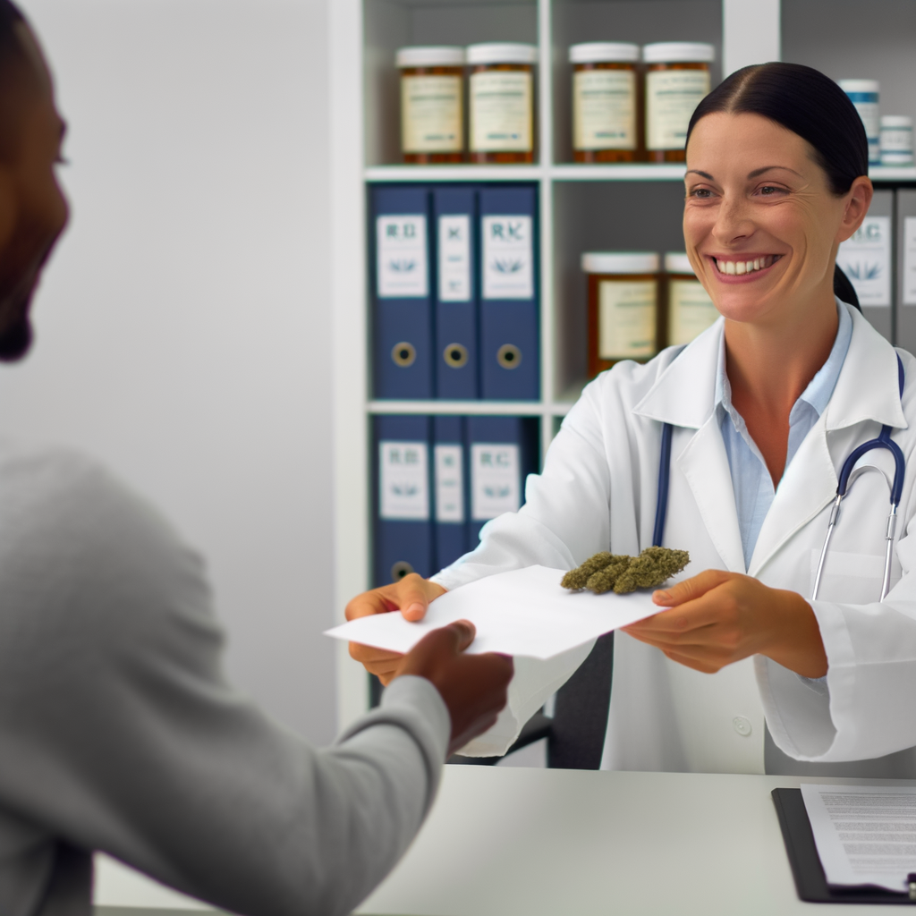 Cannabis prescription doctor with patient smiling