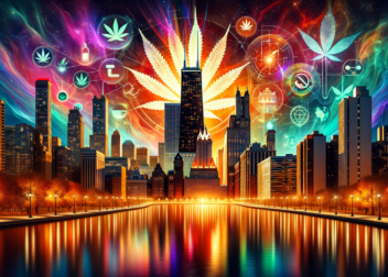 Cannabis Laws 2024 Graphic with Chicago Skyline in background